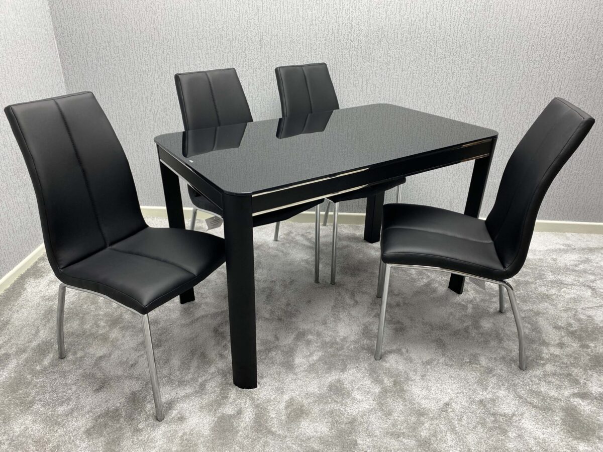 Morano Dining Set Black with 4 Black Carlo Chairs