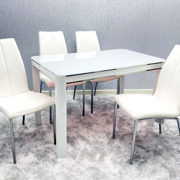 Morano Dining Set White with 4 White Carlo Chairs