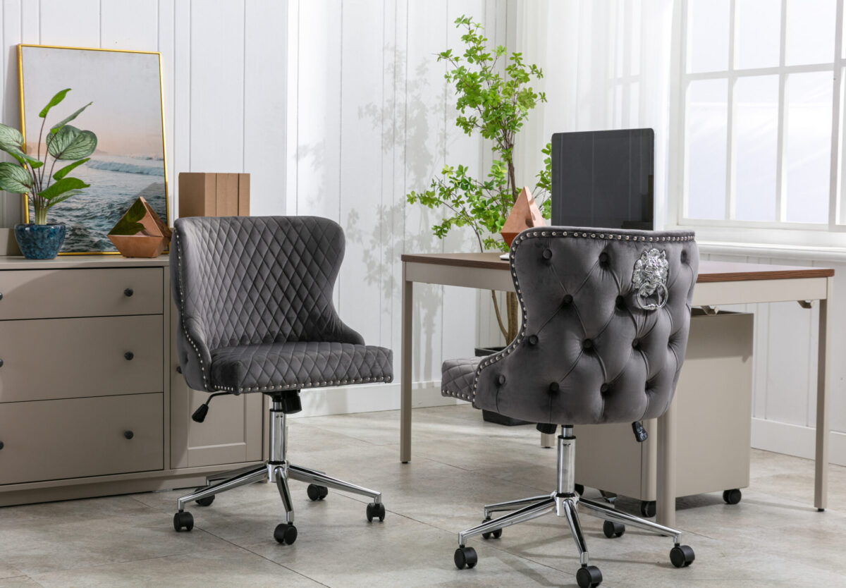 Valentino Grey Velvet Office Chair