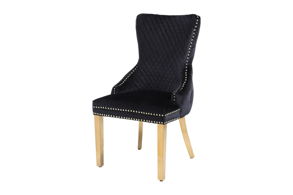 Victoria Black Gold Lion Knocker Velvet Chair