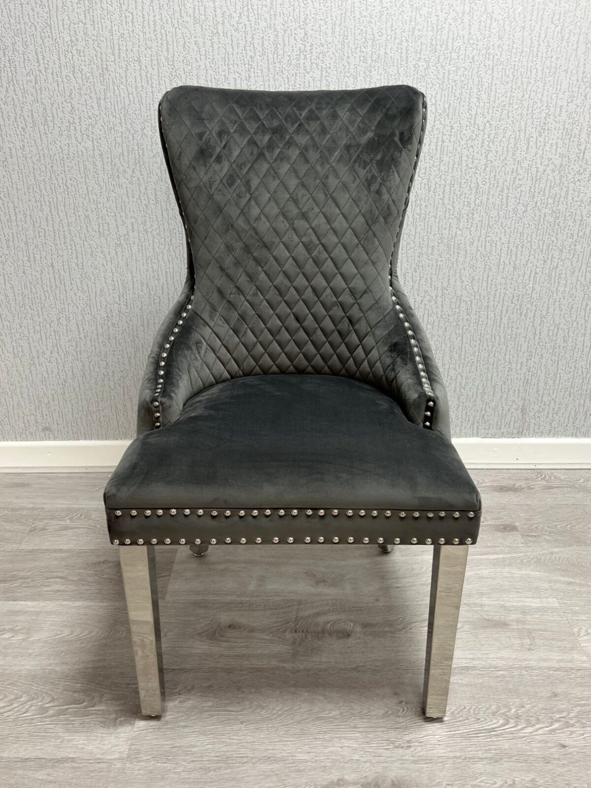 Victoria Dark Grey Ring Knocker Velvet Chair
