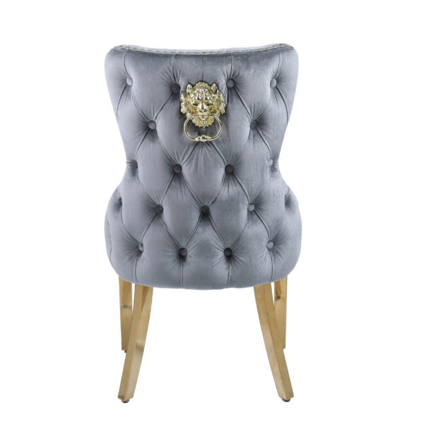 Victoria Grey Gold Dining Chair with Lion Knocker