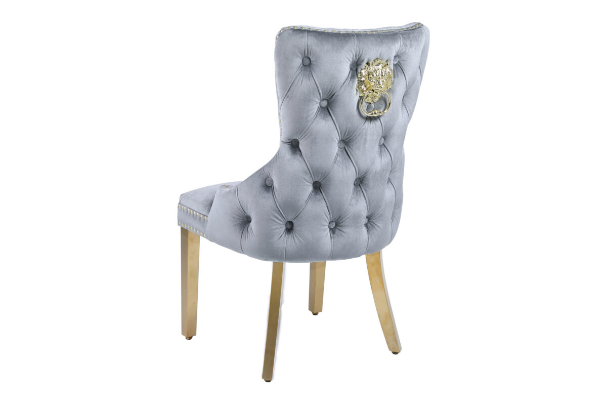 Victoria Grey Gold Dining Chair with lion Knocker side