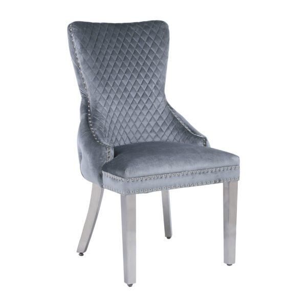 Victoria Grey Silver Lion Knocker Dining Chair
