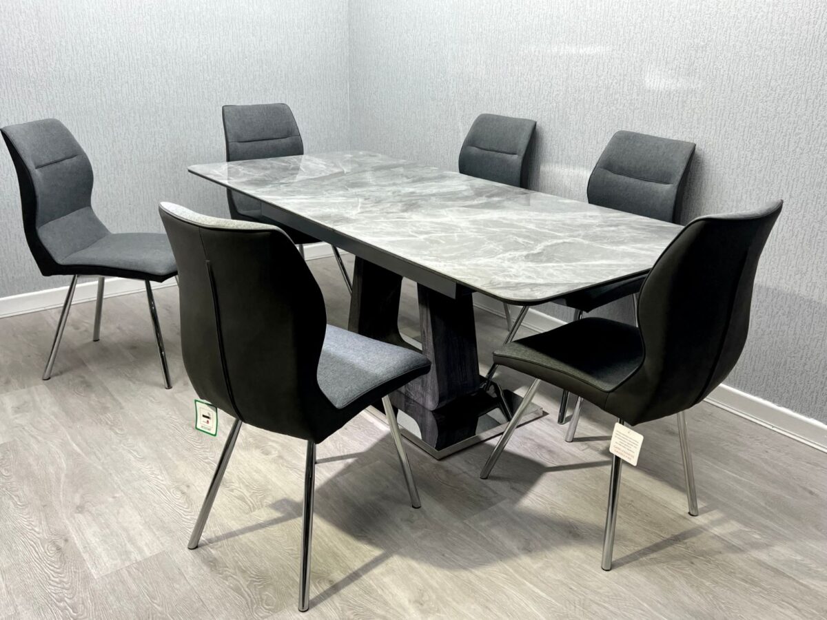 Zermatt Extendable Dining Table (160-200) (Grey Ceramic) with 6 Zermatt Chairs