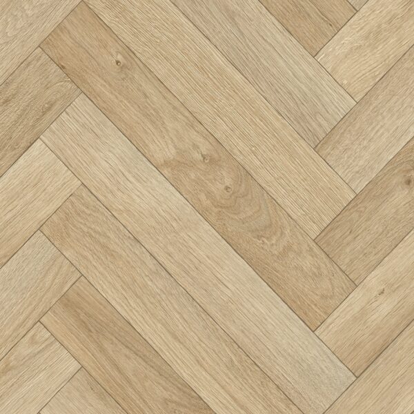 Lasso Herringbone Natural Oak herringbone wood-effect sheet vinyl flooring