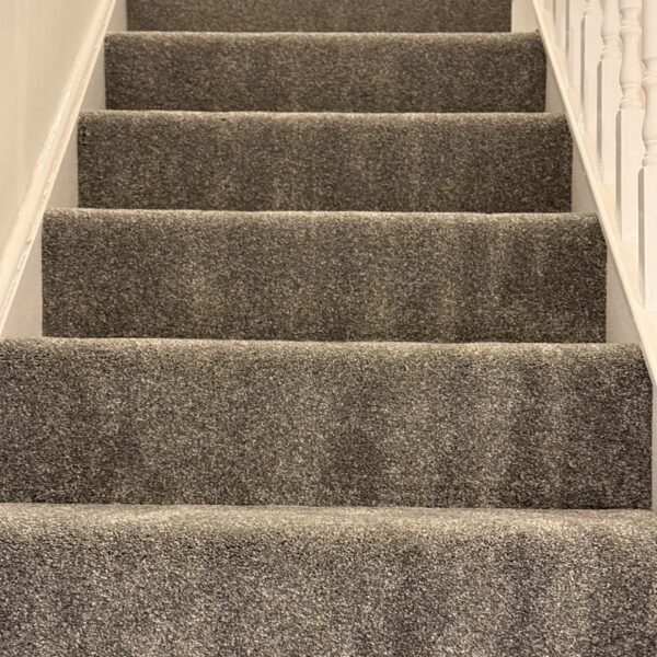 Inglewood Saxony Peak Frost carpet fitted on stairs in West Bromwich