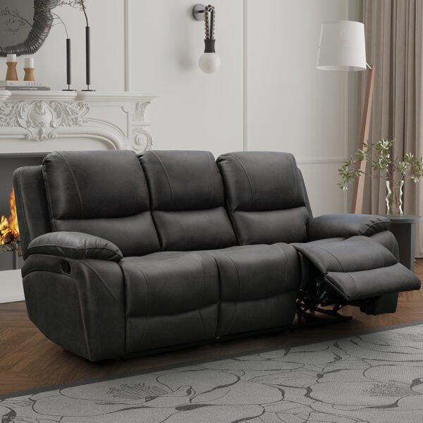 Isobella Grey Three Seater manual recliner sofa
