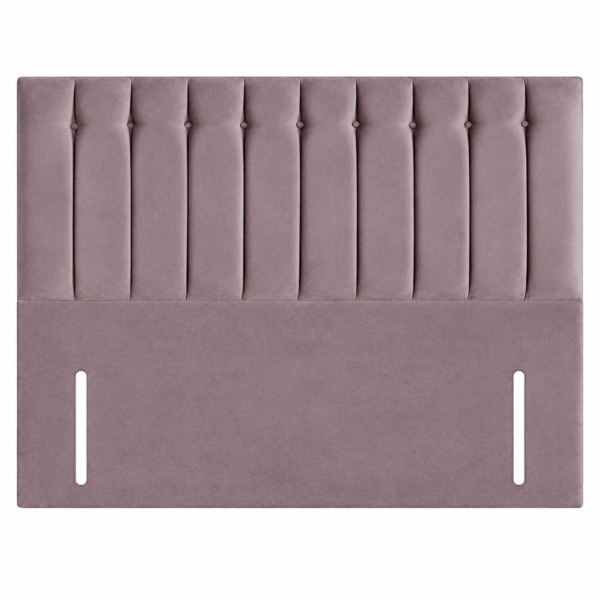 Mauve Javea floor standing upholstered headboard with vertical channels and fabric buttons