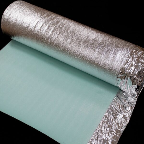 Silver Foil 3mm Underlay roll showing silver foil facing and foam backing