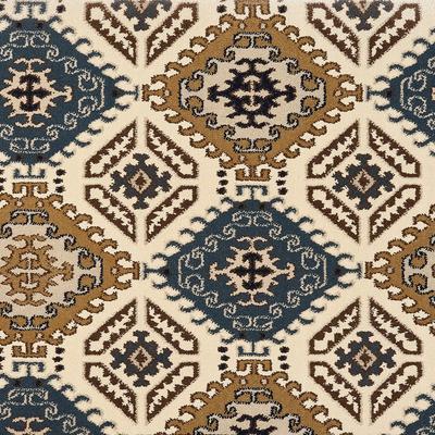 Geometric Blue Beige patterned carpet swatch