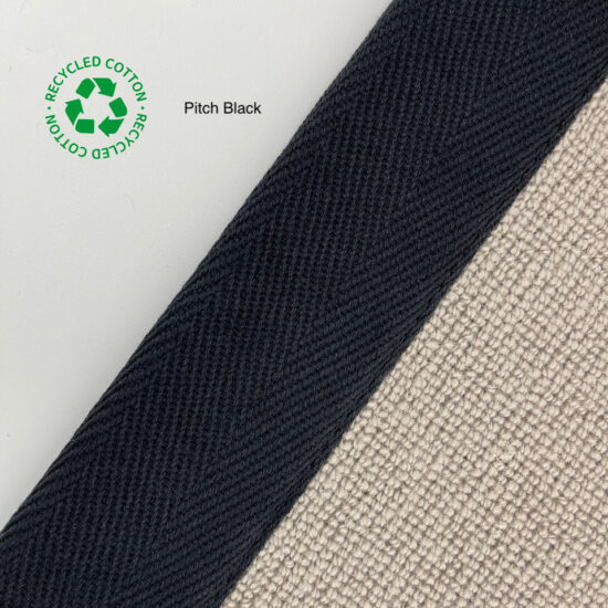 Jaspa Woven herringbone stair runner edging tape in Pitch Black
